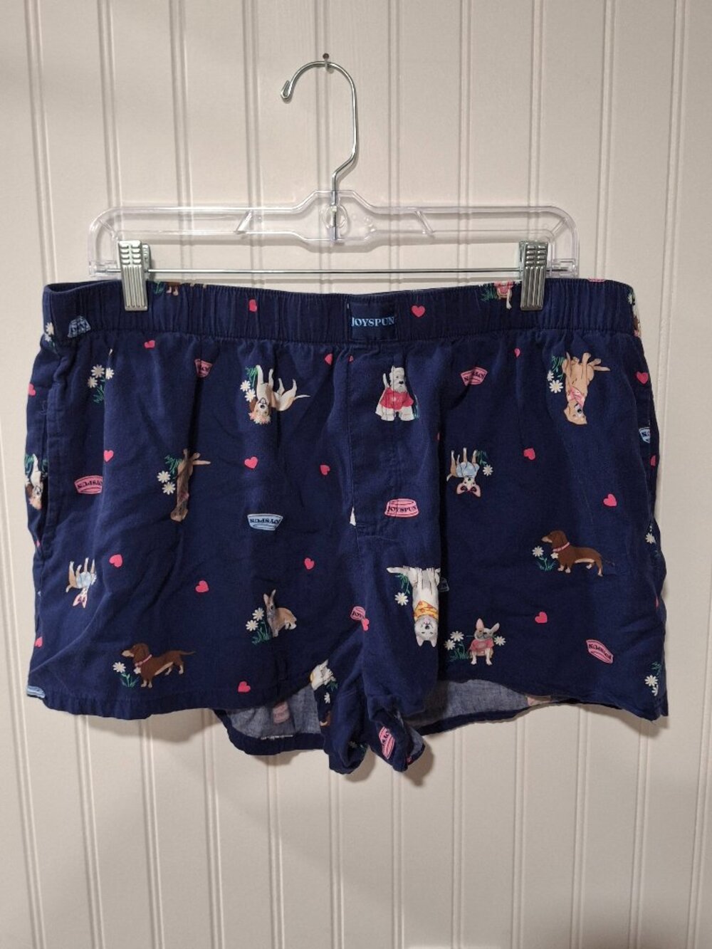 Joyspun XL Pajama Sleep Shorts Dark Blue Dogs Pull On Boxer Style Pockets